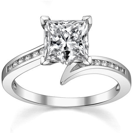 Round Brilliant Moissanite & Diamond Bypass Engagement Ring, 0.11ct