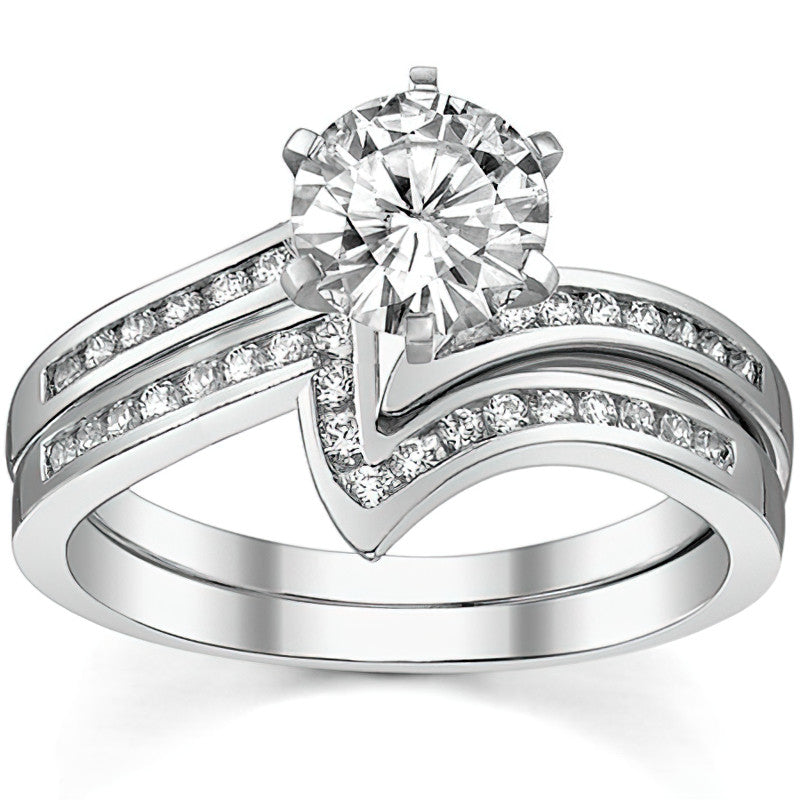 Round Brilliant Moissanite & Diamond Bypass Engagement Ring, 0.11ct