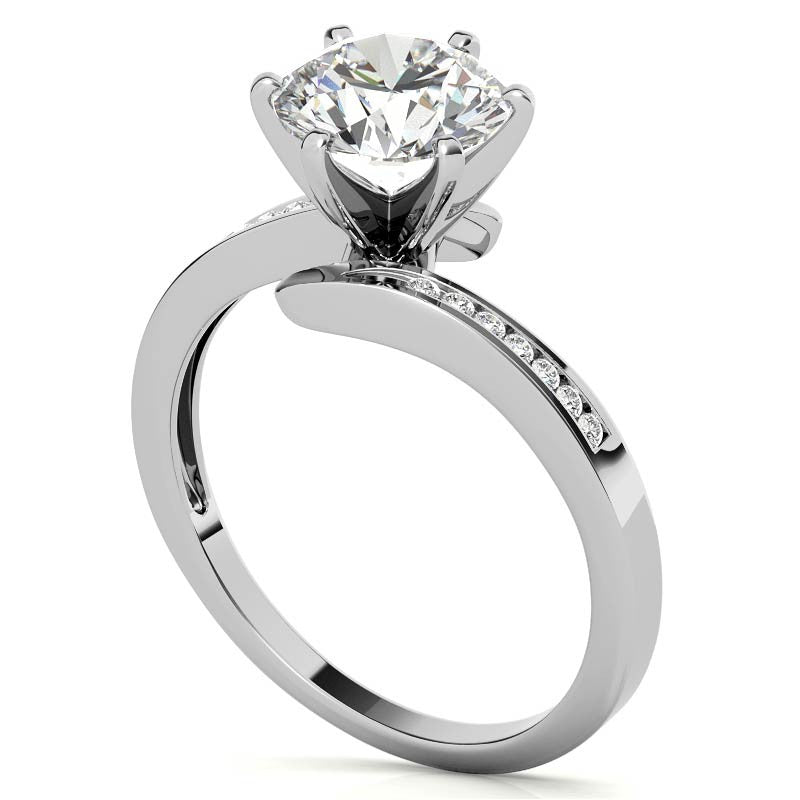 Round Brilliant Moissanite & Diamond Bypass Engagement Ring, 0.11ct