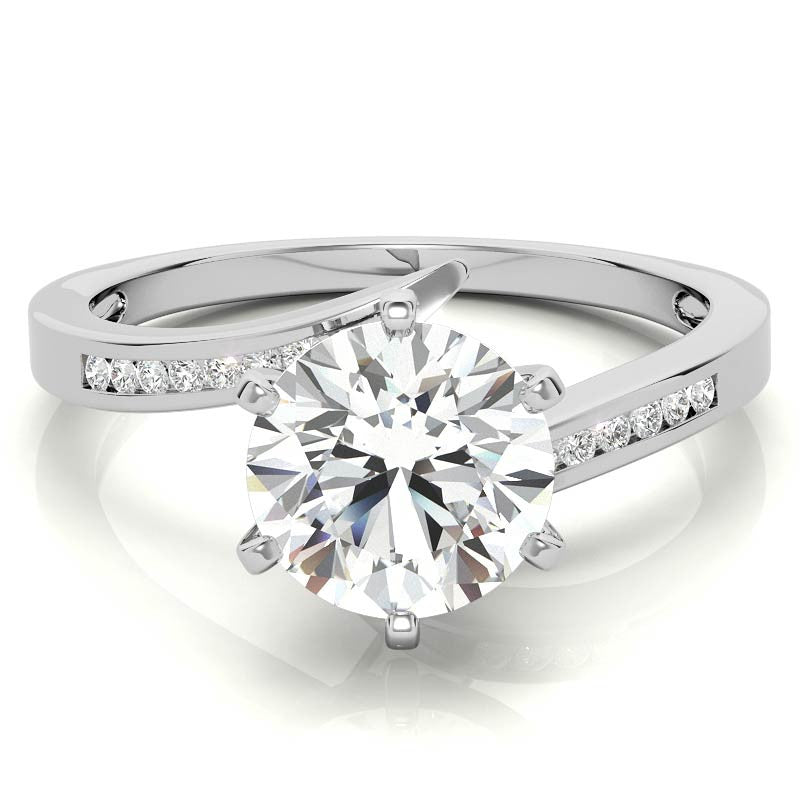 Round Brilliant Moissanite & Diamond Bypass Engagement Ring, 0.11ct