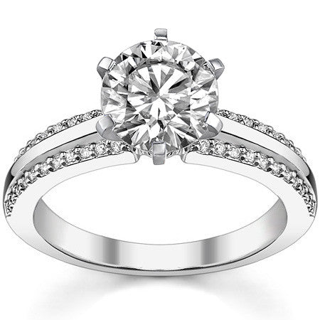 Round Brilliant Moissanite & Diamond Engagement Ring, 0.22ct