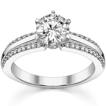 Round Brilliant Moissanite & Diamond Engagement Ring, 0.22ct