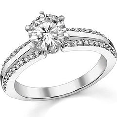 Round Brilliant Moissanite & Diamond Engagement Ring, 0.22ct