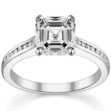 Round Brilliant Moissanite Channel Engagement Ring, 0.18ct