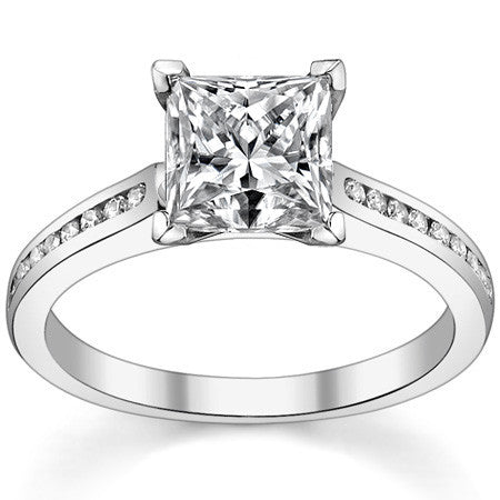 Round Brilliant Moissanite Channel Engagement Ring, 0.18ct