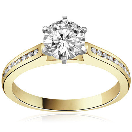 Round Brilliant Moissanite Channel Engagement Ring, 0.18ct