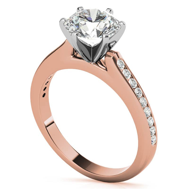 Round Brilliant Moissanite Channel Engagement Ring, 0.18ct