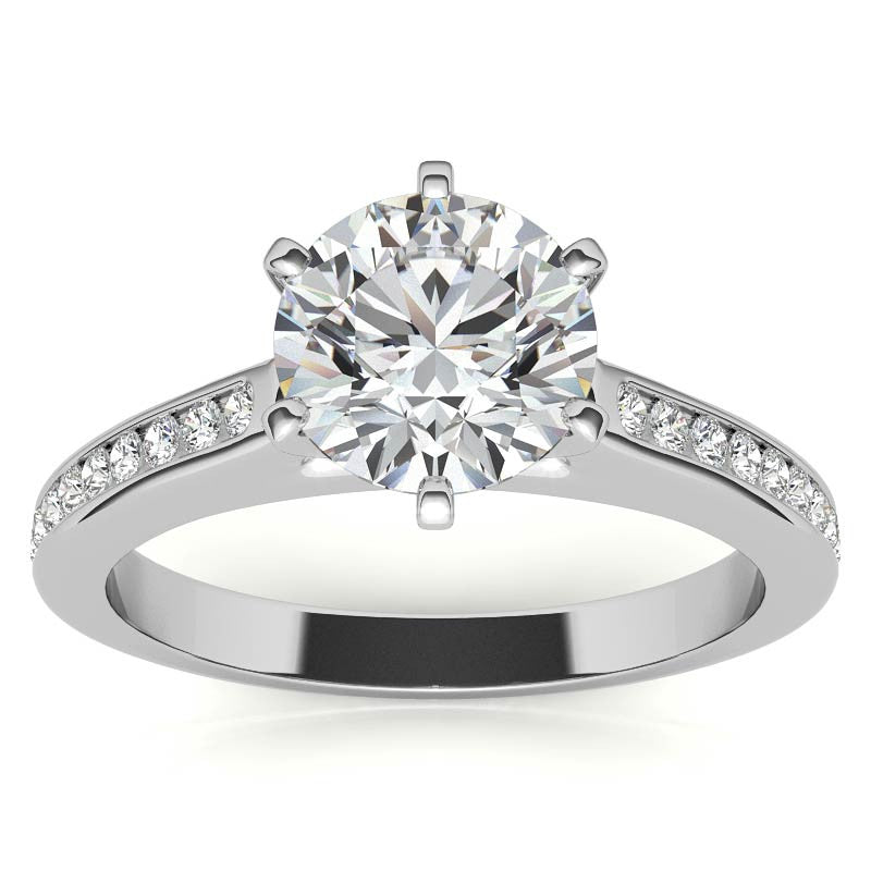 Round Brilliant Moissanite Channel Engagement Ring, 0.18ct