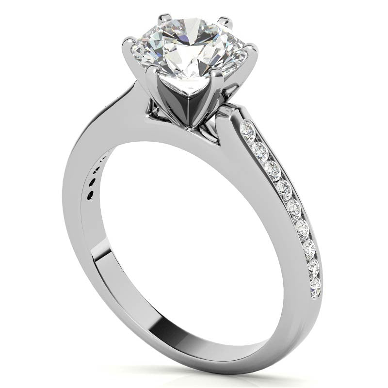 Round Brilliant Moissanite Channel Engagement Ring, 0.18ct