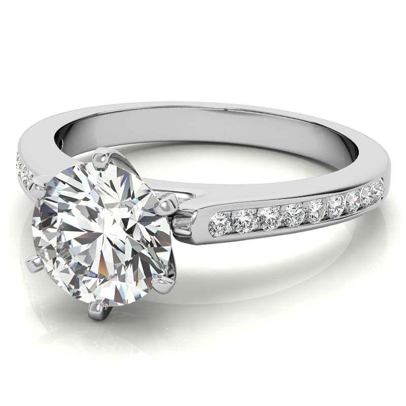 Round Brilliant Moissanite Channel Engagement Ring, 0.18ct