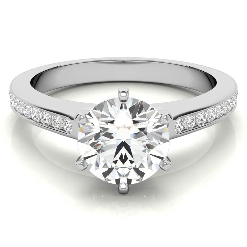 Round Brilliant Moissanite Channel Engagement Ring, 0.18ct