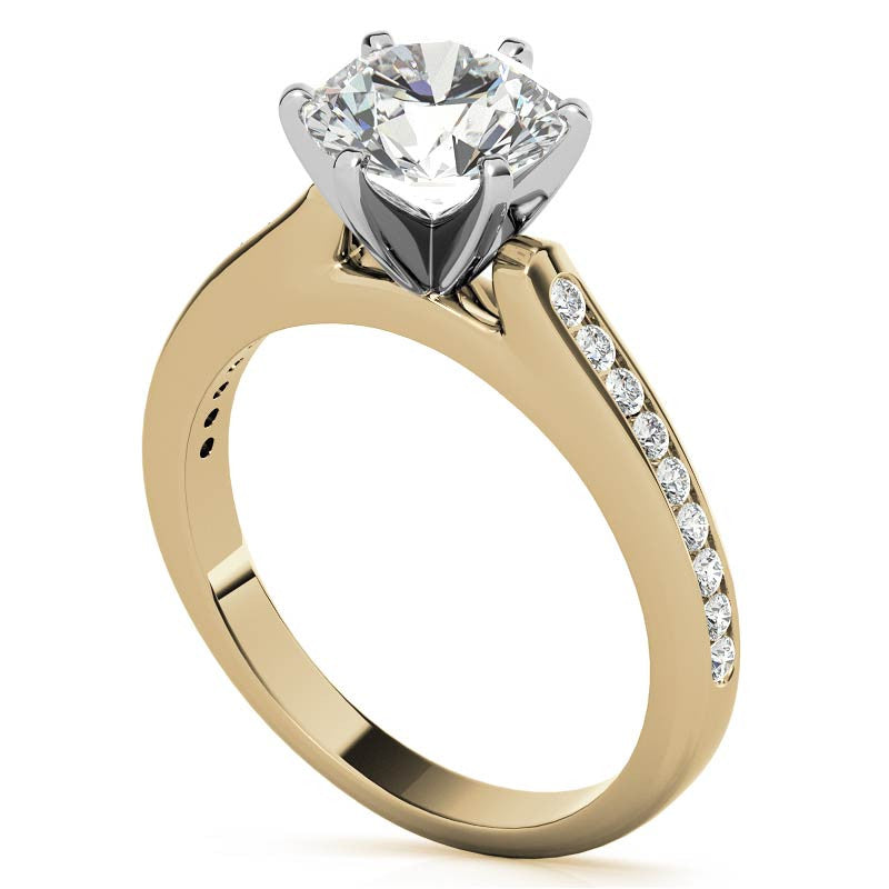 Round Brilliant Moissanite Channel Engagement Ring, 0.18ct