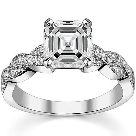 Round Brilliant Moissanite & Diamond Twisted Milgrain Engagement Ring