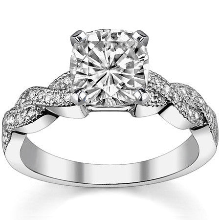 Round Brilliant Moissanite & Diamond Twisted Milgrain Engagement Ring
