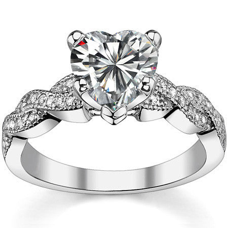 Round Brilliant Moissanite & Diamond Twisted Milgrain Engagement Ring