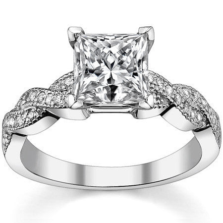 Round Brilliant Moissanite & Diamond Twisted Milgrain Engagement Ring