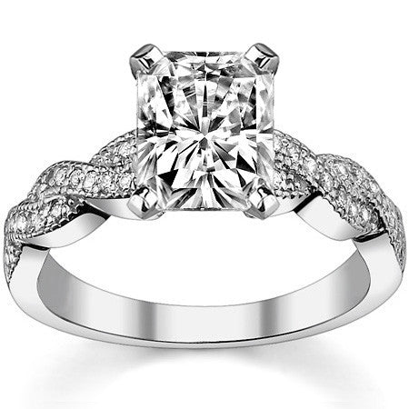 Round Brilliant Moissanite & Diamond Twisted Milgrain Engagement Ring