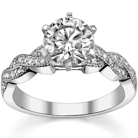 Round Brilliant Moissanite & Diamond Twisted Milgrain Engagement Ring