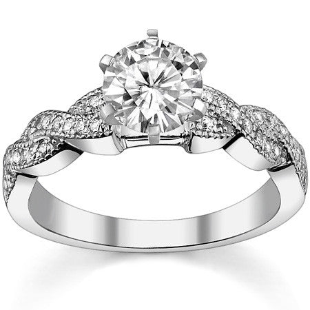 Round Brilliant Moissanite & Diamond Twisted Milgrain Engagement Ring