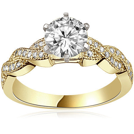 Round Brilliant Moissanite & Diamond Twisted Milgrain Engagement Ring