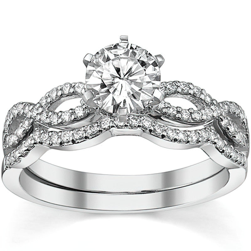 Moissanite & Diamond Infinity Twisted Engagement Ring, 0.21ct