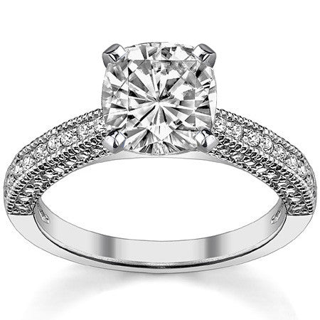 Moissanite & Diamond Cathedral Milgrain Engagement Ring (0.38ct)