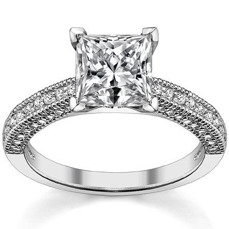 Moissanite & Diamond Cathedral Milgrain Engagement Ring (0.38ct)