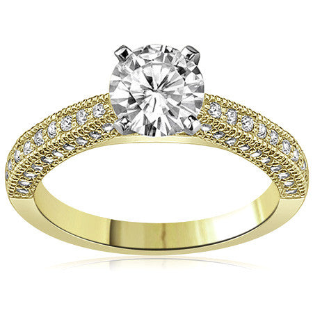 Moissanite & Diamond Cathedral Milgrain Engagement Ring (0.38ct)