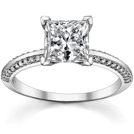 Moissanite & Diamond Knife Edge Engagement Ring (0.24ct)