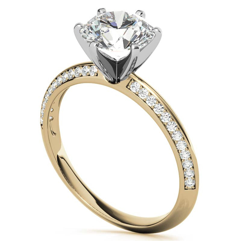 Moissanite & Diamond Knife Edge Engagement Ring (0.24ct)