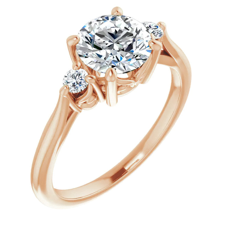Round Three-Stone Cathedral Moissanite Engagement Ring