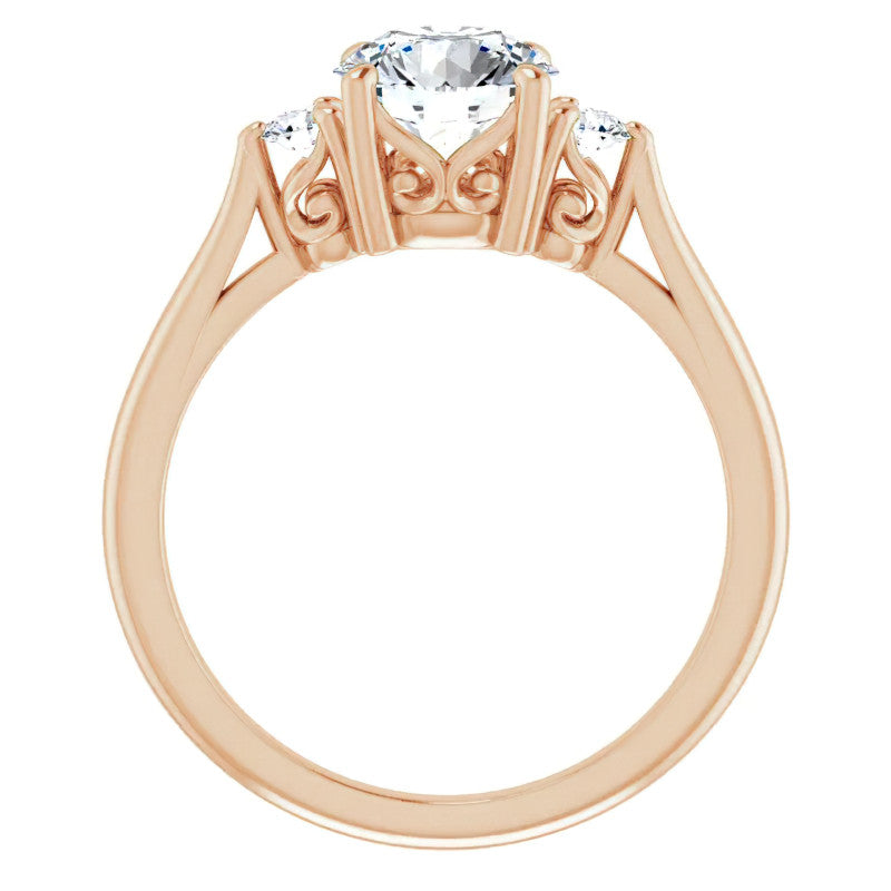Round Three-Stone Cathedral Moissanite Engagement Ring
