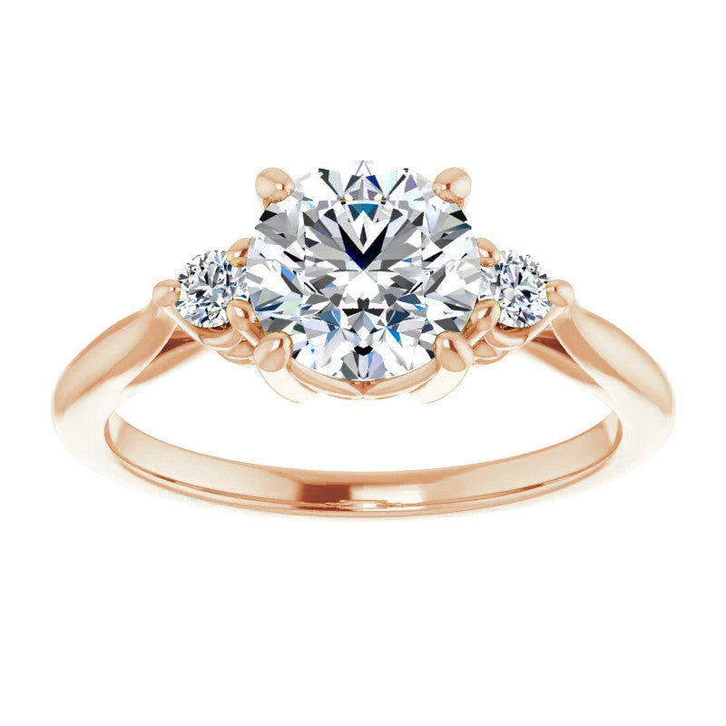 Round Three-Stone Cathedral Moissanite Engagement Ring