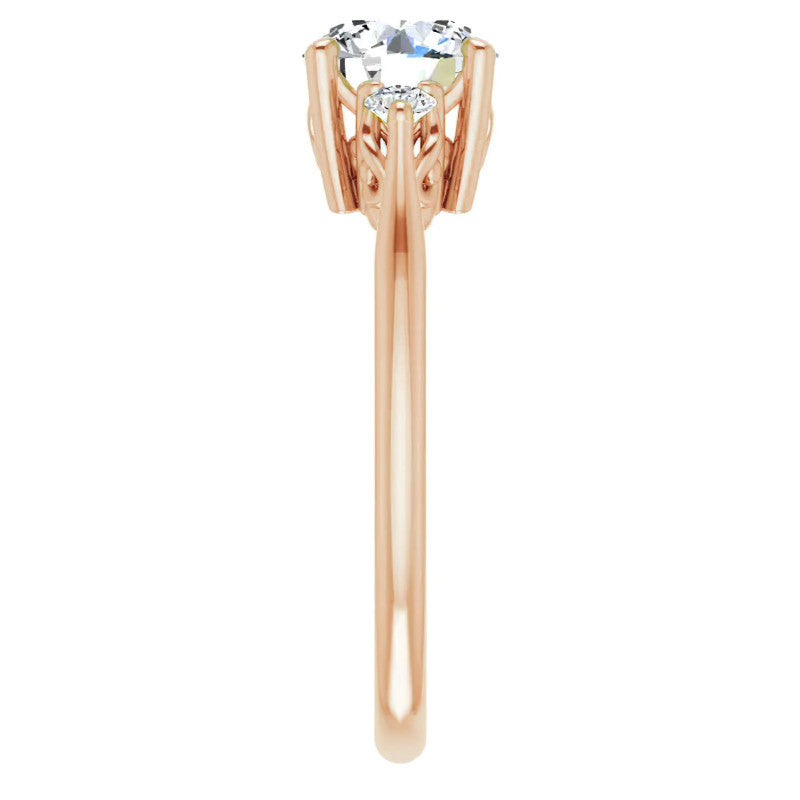 Round Three-Stone Cathedral Moissanite Engagement Ring