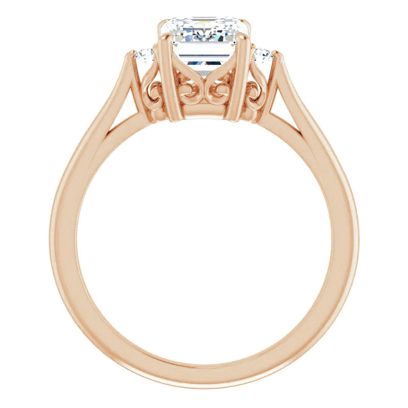 Emerald / Radiant Three-Stone Cathedral Engagement Ring