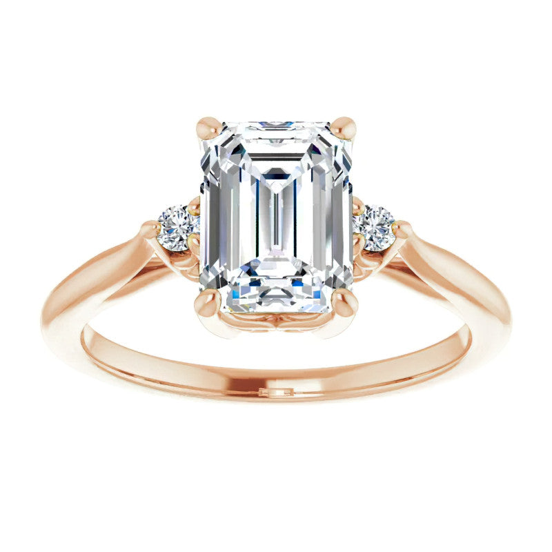 Emerald / Radiant Three-Stone Cathedral Engagement Ring
