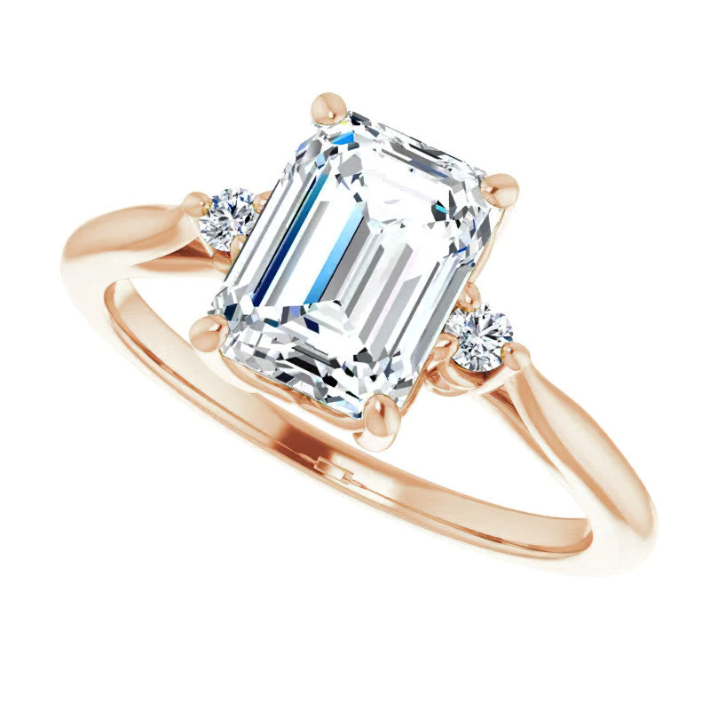 Emerald / Radiant Three-Stone Cathedral Engagement Ring