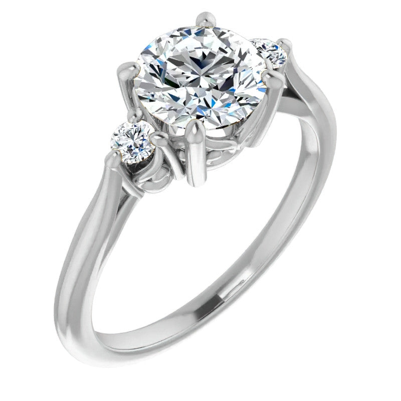 Round Three-Stone Cathedral Moissanite Engagement Ring