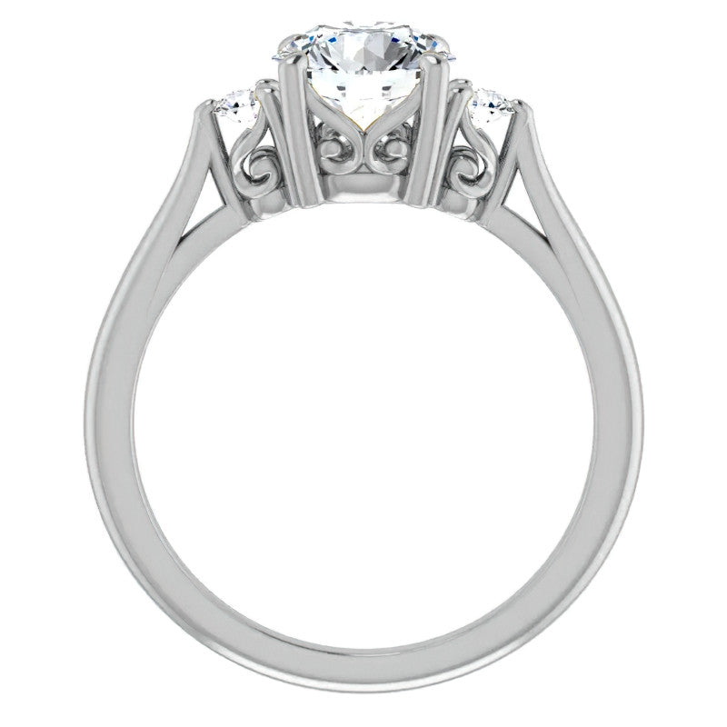 Round Three-Stone Cathedral Moissanite Engagement Ring