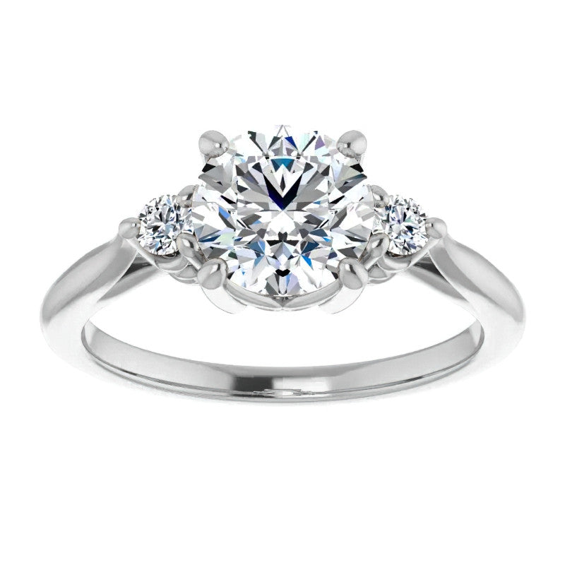 Round Three-Stone Cathedral Moissanite Engagement Ring