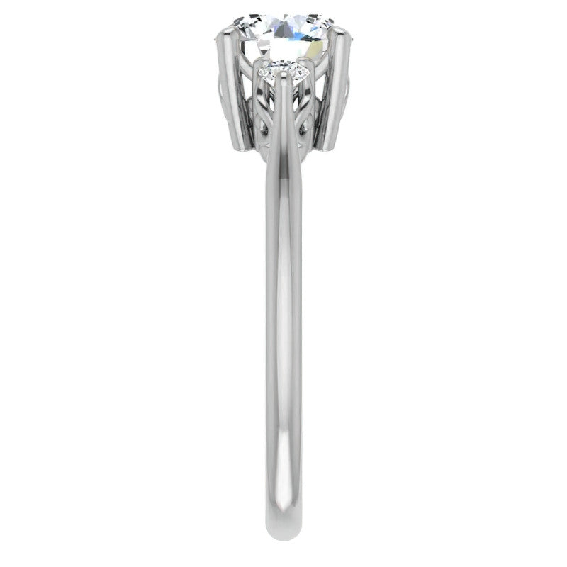 Round Three-Stone Cathedral Moissanite Engagement Ring