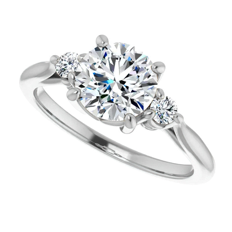 Round Three-Stone Cathedral Moissanite Engagement Ring