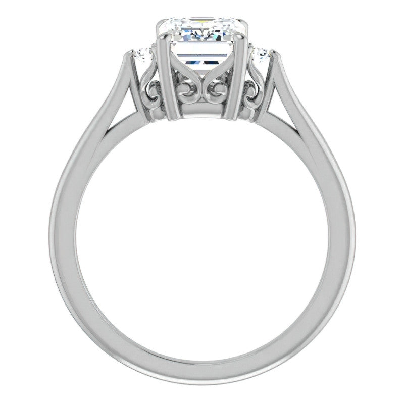 Emerald / Radiant Three-Stone Cathedral Engagement Ring