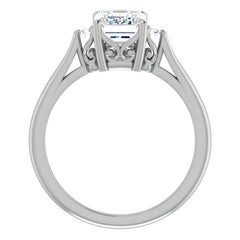 Emerald / Radiant Three-Stone Cathedral Engagement Ring
