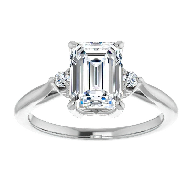 Emerald / Radiant Three-Stone Cathedral Engagement Ring