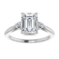 Emerald / Radiant Three-Stone Cathedral Engagement Ring