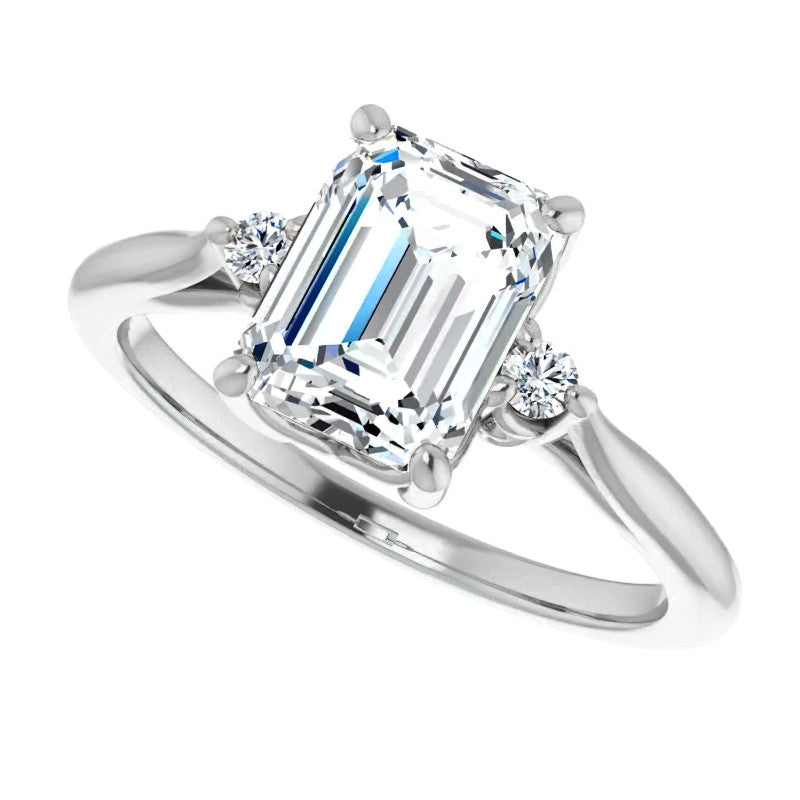 Emerald / Radiant Three-Stone Cathedral Engagement Ring