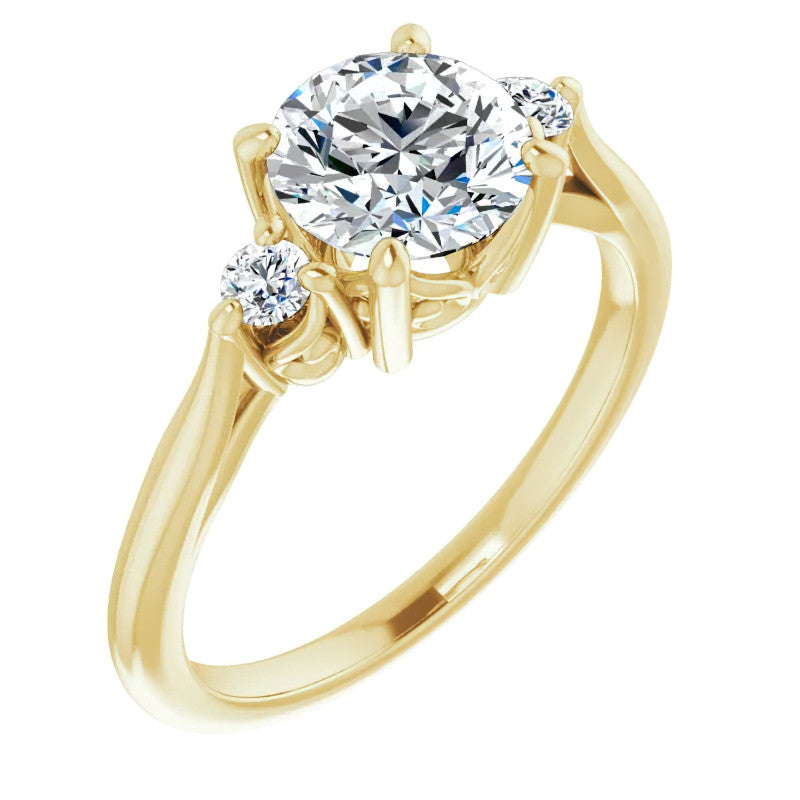 Round Three-Stone Cathedral Moissanite Engagement Ring