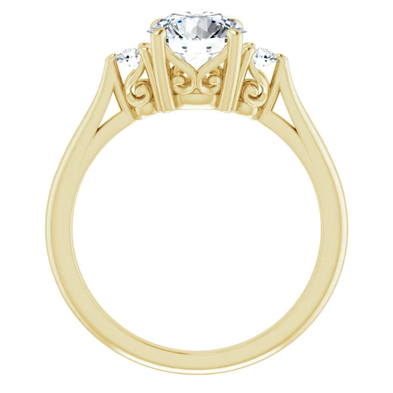 Round Three-Stone Cathedral Moissanite Engagement Ring