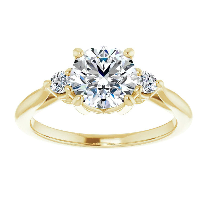 Round Three-Stone Cathedral Moissanite Engagement Ring